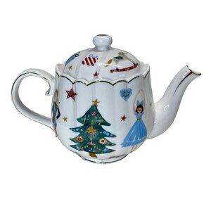 Nutcracker Themed Porcelain Christmas Ballet Gold Trim Porcelain Teapot